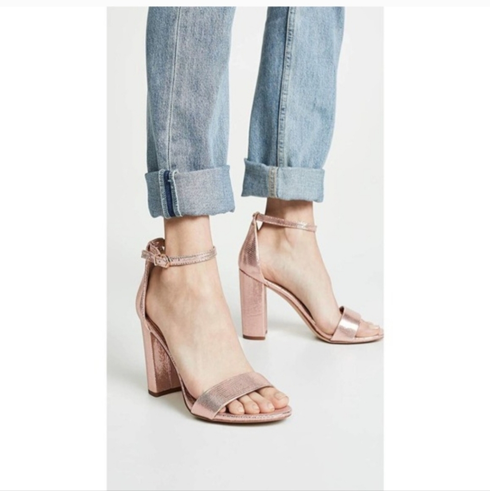 Sam Edelman Yaro Block Heel Rose Gold Blush Sandal   Size 7